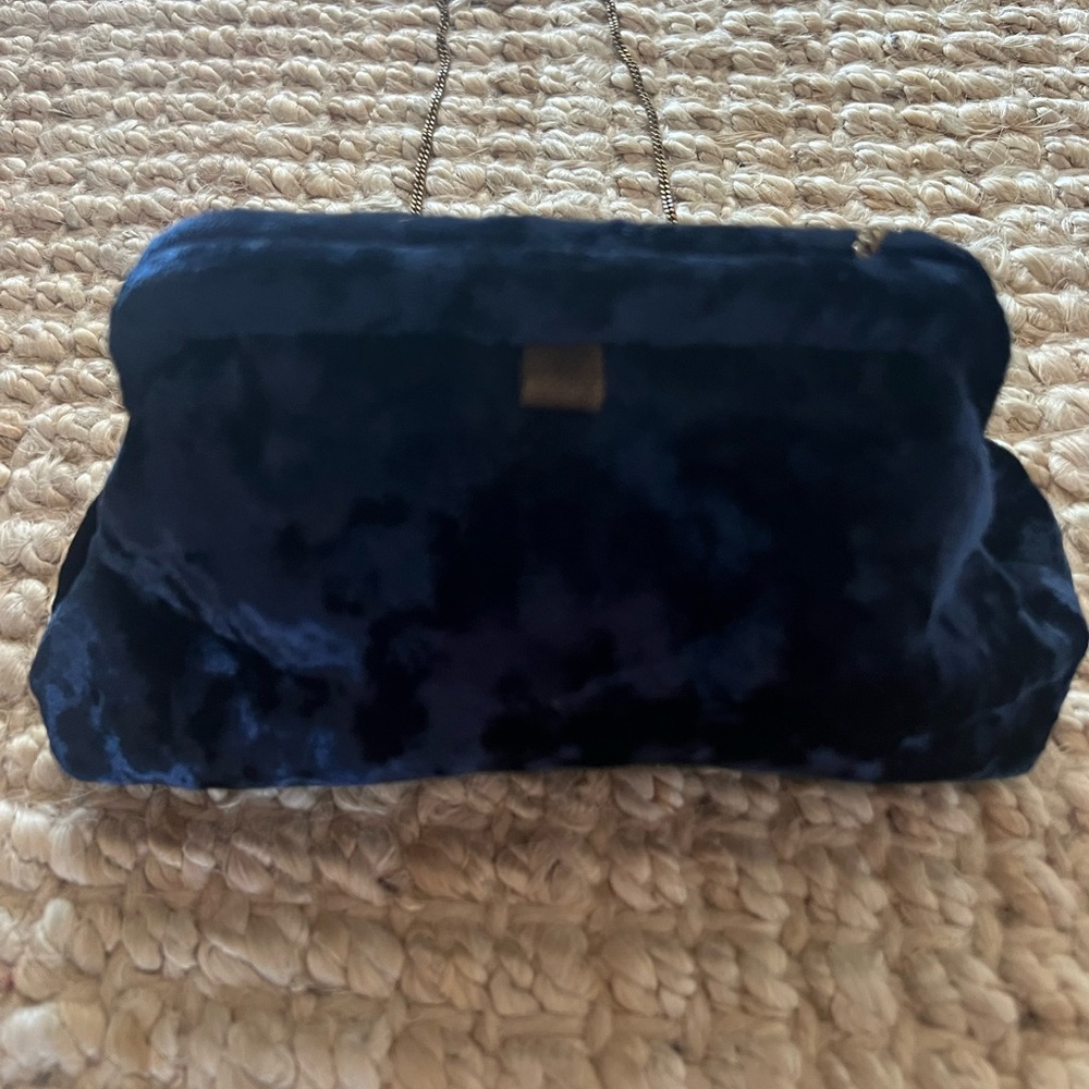 Marian Paquette mini velvet clutch in navy. Brand New. Never Used